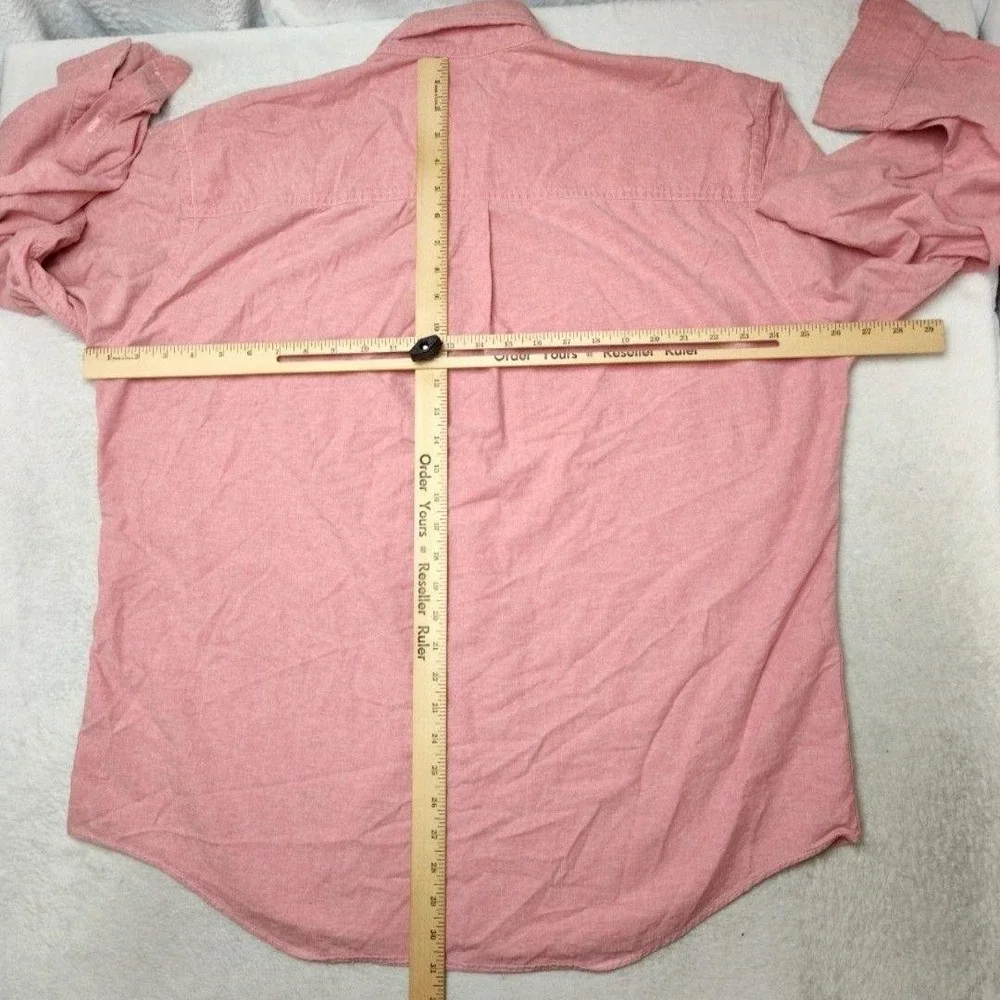 Lands' End Shirt Mens L Pink Oxford OCBD Button-Up Cotton Pockets Made In USA